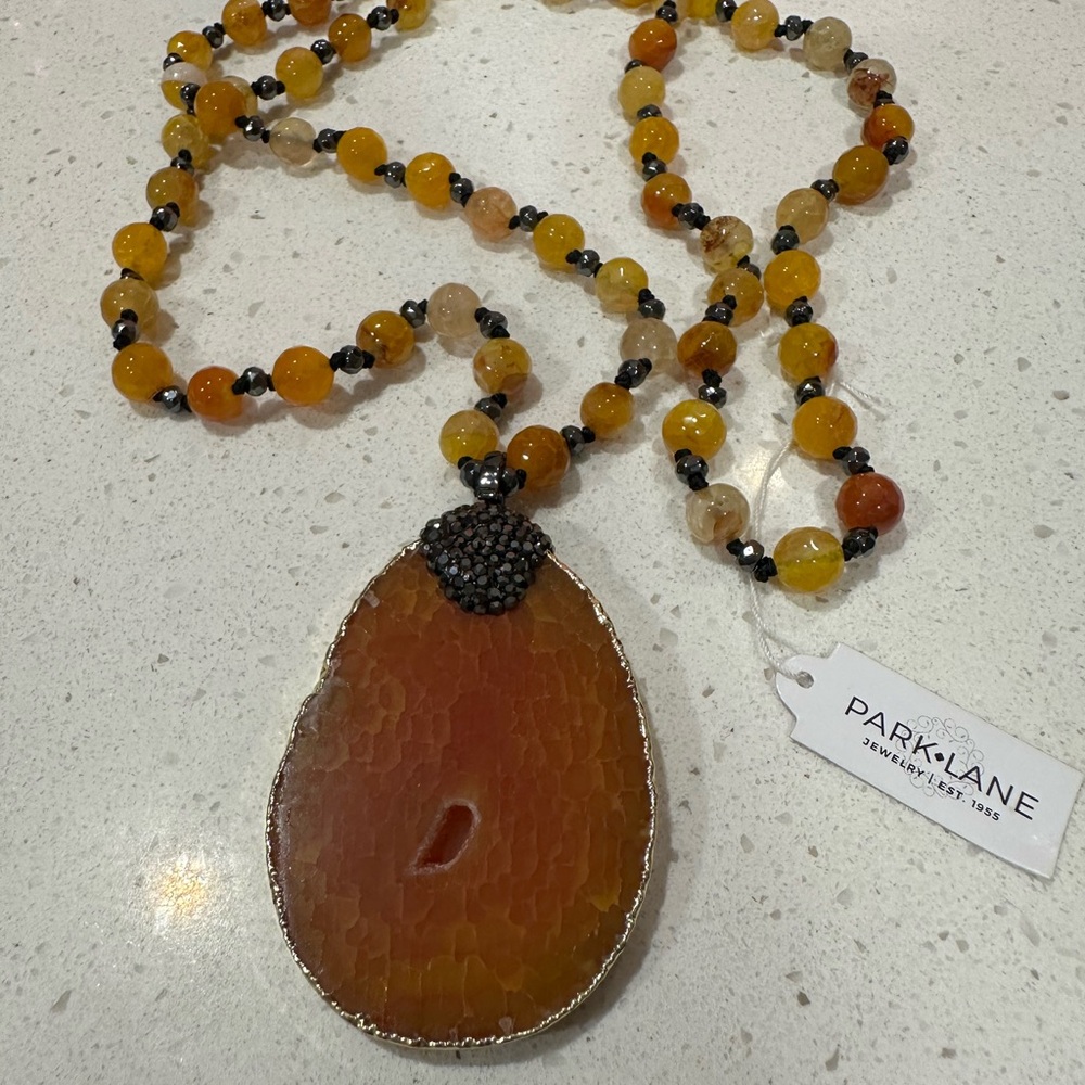 Park Lane AMBER Orange Agate Beaded Detachable Pendant Long Necklace